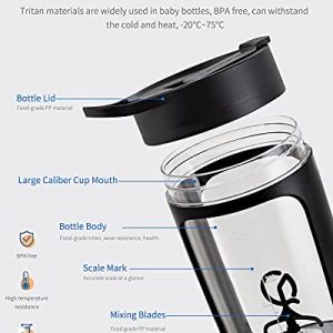 Blender Bottles Electric, Genteen 22oz Electric Shaker Bottles for Protein Mixes USB-Rechargeable Protein Shakes for Coffee Milk Chocolate Milkshakes Waterproof and BPA Free