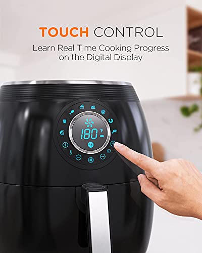tomons Air Fryers 5.8 Quart, Hot Cooker Oven Large Capacity with Touch Control Pad 8 Presets Dual Pans Timer Function LED Digital Display Recipe Book, Dishwasher Safe
