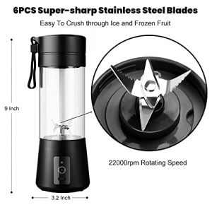 WATSMAR Portable Blender, Rechargeable Personal Blender for Shakes & Smoothies, Small Mini Fruit Juicer Mixer with 4000mAh Battery, 6 3D Blades & 380ML for Camping/Travel/Gym