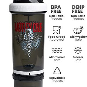 Smartshake Revive Motley Crue Protein Shaker Bottle With Storage 25 Oz – Smart Shaker Cups for Protein Shakes Powder Pre Workout for Protein Mixes, Rock Band Collection