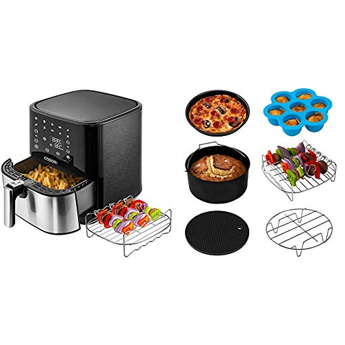 COSORI Stainless Steel Air Fryer (100 Recipes, Rack & 5 Skewers), 5.8Qt Large Air Fryers XL Oven Oilless Cooker & Air Fryer Accessories XL, Set of 6 Fit all 5.8Qt, 6Qt Air Fryer, FDA Compliant