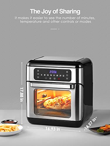 Air Fryer Oven, 11Qt Oil Free Fryer, with One Button Digital Control and 6 Free Accessories, Precise Temperature Control, Recipes Included