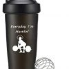 CZHEZEE Protein Shaker - Everyday I'm Hustlin‘ - Shaker Cups for Protein Shakes with Blending Ball - Motivational Quotes Fitness Bottle - Black Bottle for Gym 20oz