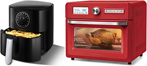 CROWNFUL 5 Quart Air Fryer Black & 19 Quart/18L Air Fryer Toaster Oven Red