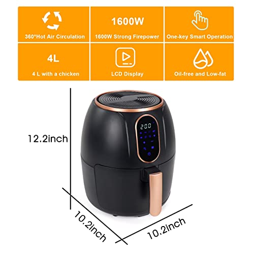 Air Fryer 4 QT Electric Hot Oven Oilless Cooker Rotisserie Dehydrator 8 Presets Family Small Air Fryer Nonstick Basket LED Touch Screen Temperature Control 1500W for Birthday Family Party