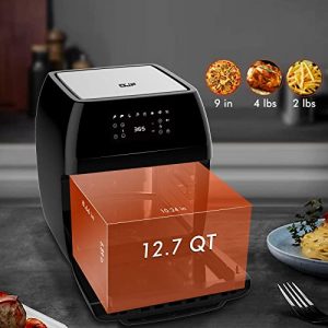 OJF Air Fryer,12.7 Quarts Large Multi-use Air Fryers Rotisserie Dehydrator Oven with Extra Large Visible Window,8 Presets Digital Touch Screen Air Fryer with Rich Accessories and Recipes,1700W Glossy Black