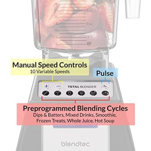 Blendtec Total Classic Original Blender - Fourside Jar (75 oz), Professional-Grade Power-6 Pre-Programmed Cycles-10-Speeds, Black