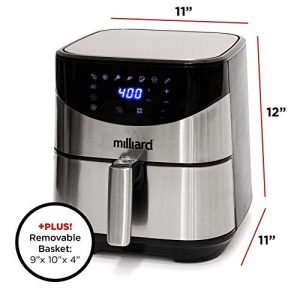 Milliard Air Fryer Max XL, Oil Free Digital Hot Oven Cooker, 8 Cooking Settings, Dehydrator, Preheat and Shake, Dishwasher Safe: Recipe Book Included, 5.8QT Family Size