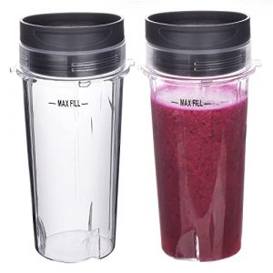 Replacement Blender Cup with Lids 16oz (2 Pack) For Nutri Ninja Pro BL660 BL663CO BL740 BL770 BL770W BL771 BL773CO BL780 BL780CO Ninja Professional 1200W 1100W 1500 Watts Blender Cups Parts