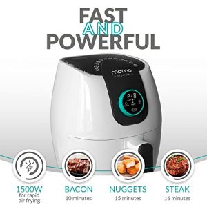 Momo Lifestyle Air Fryer 3.4 QT Ceramic Coated Teflon Free 12 Preset Functions with One Touch Digital Wheel 1500W Dehydrate Defrost and Reheat Functions Dishwasher Safe (White Truffle)