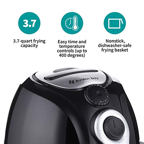 Avalon Bay Air Fryer, For Healthy Fried Cooker Food, 3.7 Quart Capacity, Includes Airfryer Baking Set and Recipe Book, AB-Airfryer100B