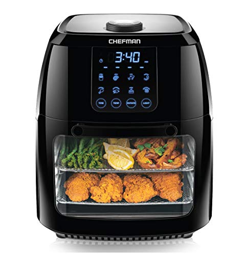 Chefman 6 Liter Digital Fryer+ Rotisserie, Convection Oven 8 Presets to Air Fry, Roast, Dehydrate, Bake & More, BPA-Free, Auto Shut-Off, Accessories Included, XL Family Size, Black