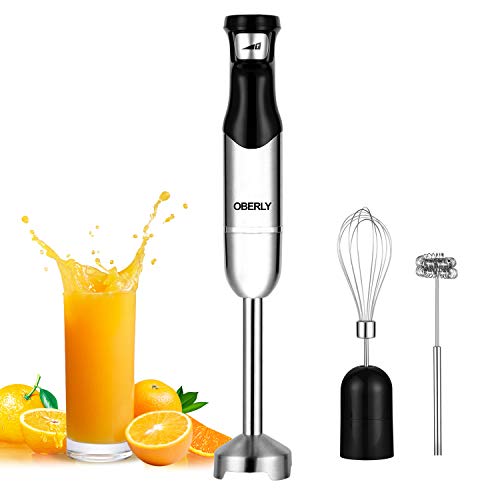 Immersion Hand Blender Electric 2021 Upgrade, OBERLY 500W Smart Stepless 3-in-1 Heavy Duty Handheld Stick Mixer, Stainless Steel Blade with Milk Frother, Egg Whisk for Coffee Foam, Smoothies and Puree