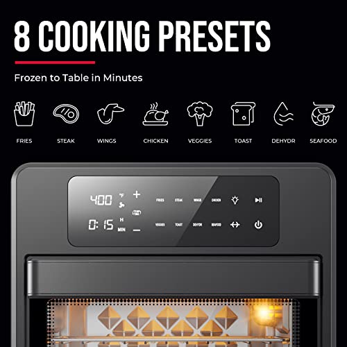 Air Fryer Oven, Toaster Oven Air Fryer Combo with Shake Reminder, BLAZANT large AirFryer Oven with Rotisserie and Dehydrator, LED Touch Screen, Free Recipes & Magnetic Cheat Sheet, 7 Accessories Included