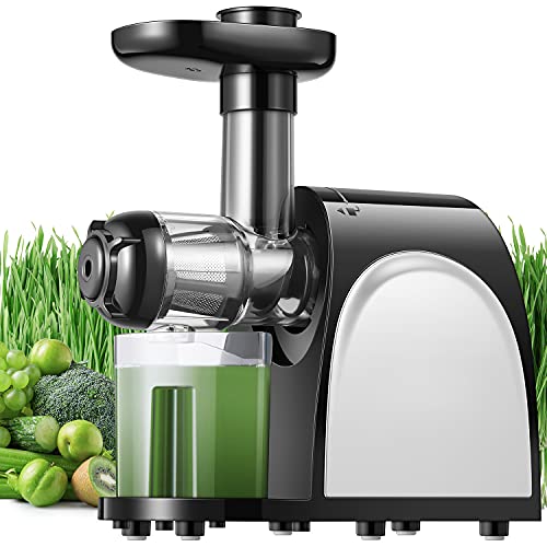 Slow Masticating Juicer, Cold Press Juicer Machine Easy to Clean, Higher Juicer Yield and Drier Pulp, Juice Extractor with Quiet Motor and Reverse Function, BPA-Free, with Recipes