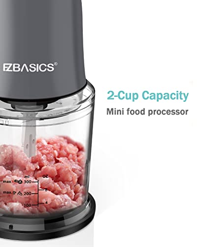 EZBASICS Food Processor, Small Electric Food Chopper for Vegetables, Meat, Fruits, Nuts, 2 Speed Mini Food Processor With Sharp Blades, 2-Cup Capacity, Silver