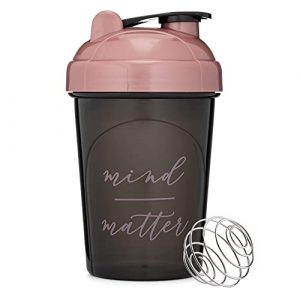 [2 Pack] 20-Ounce Shaker Bottle with Motivational Quotes (Gold/White Rise & Black/Rose Mind Over Matter) | Shaker Cup Set with Wire Whisk Balls | Protein Shaker Bottle Multipack is BPA Free and Dishwasher Safe