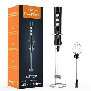 FoodVille MF02 Rechargeable Milk Frother Handheld Foam Maker with Stainless Whisk for Cappuccino, Latte, Bulletproof Coffee, Keto Diet, Protein Powder, Matcha