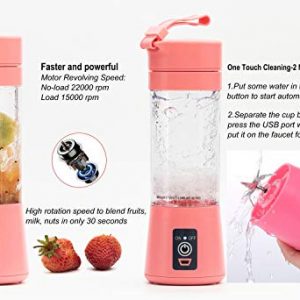 Portable Blender,Personal Size Blender Juicer Cup,Smoothies and Shakes Blender,Handheld Fruit Machine,Ice Blender Mixer Home (pink)