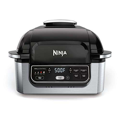(Refurbished) NINJA Foodi 5-in-1 4-qt. Air Fryer, Roast, Bake, Dehydrate Indoor Electric Grill (AG301), 10inch x 10inch, Black and Silver