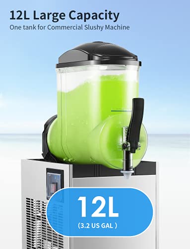 Commercial Slushy Machine 12L Single Tank Slush Frozen Drink Machine 600W Margarita Machine with Compressor for Restaurant Bar, Food Grade Stainless Steel