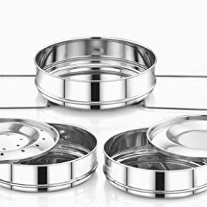 EasyShopForEveryone Stackable Stainless Steel Steamer Insert Pans with 2 Lids, Cook 3 Dishes at a time, Pressure Cooker Accessories, Pot in Pot Cooking, Lasagna Pans - Compatible with 6qt Instant Pot