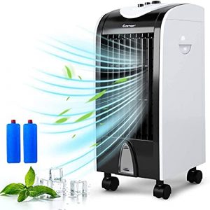 COSTWAY Evaporative Cooler, Portable Cooling Fan with Fan and Humidifier, 3-Mode, 3-Speed, Include Ice Crystal Boxes, Water Tank and Casters, Bladeless Air Cooler for Home Office Dorms, White+Black