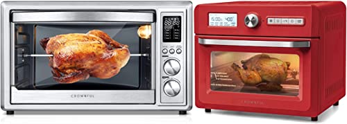 CROWNFUL Air Fryer Toaster Oven, 32 Quart Convection Roaster (Stainless Steel) & 19 Quart/18L Air Fryer Toaster Oven(Red)