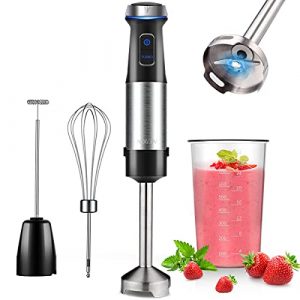 NXONE Immersion Hand Blender - 500W-Stepless Speed 4-in-1 Smart Stick Blender with 800ml Mixing Beaker, Milk Frother, Egg Whisk for Smoothies/Puree Baby Food/Sauces/Soups, Black