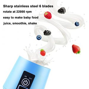 Portable Blender, Personal Sizes Juice Blenders Shake, Mini Smoothie Jucier Blender Cups for Shakes and Smoothies, Portable Smoothie Maker Blender Jet with 6 Blades, Electric USB Rechargeable Juicer Machine(Blue)