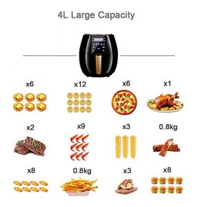 Wghz 4L Smart Oilless Air Fryer Large Capacity Hot Air Fryer Digital Touch Screen with Oven LED 5 Presets Temperature Control Frying Dehydrating and Baking