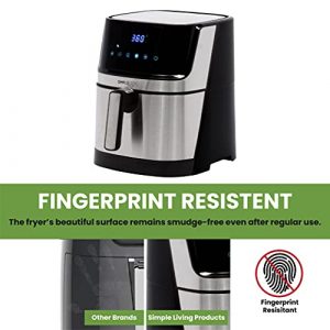 Simple Living 5.8Qt LED Touch Screen Air Fryer, 8 Presets, Preheat, 2 Hour Keep Warm and Memory Control Function, Airfryer Recipe Cookbook, Stainless Steel Fingerprint Resistant Finish
