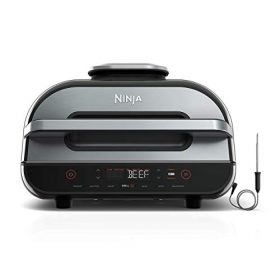 (Refurbished) NINJA FG551 Foodi Smart XL 6-in-1 Indoor Grill with 4-Quart Air Fryer Roast Bake Dehydrate Broil and Leave-in Thermometer, with Extra Large Capacity, and a stainless steel Finish