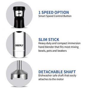 Immersion Hand Blender Electric 2021 Upgrade, OBERLY 500W Smart Stepless 3-in-1 Heavy Duty Handheld Stick Mixer, Stainless Steel Blade with Milk Frother, Egg Whisk for Coffee Foam, Smoothies and Puree