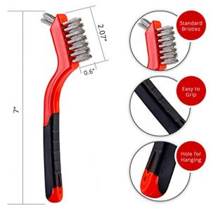 Lavaxon Wire Brush Set 3Pcs - Nylon/Brass/Stainless Steel Bristles with Curved Handle Grip for Rust, Dirt & Paint Scrubbing with Deep Cleaning – 7 Inches (Red)