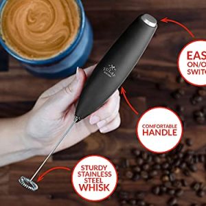 Zulay Milk Frother for Coffee with Upgraded Titanium Motor - Handheld Frother Whisk, Milk Foamer, Mini Blender and Electric Mixer Coffee Frother for Frappe, Latte, Matcha, No Stand - Black