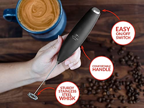 Zulay Milk Frother for Coffee with Upgraded Titanium Motor - Handheld Frother Whisk, Milk Foamer, Mini Blender and Electric Mixer Coffee Frother for Frappe, Latte, Matcha, No Stand - Black