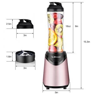 La Reveuse Smoothies Blender Personal Size 300 Watts with 18 oz BPA Free Portable Travel Sports Bottle (Pink)
