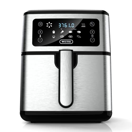 WETIE AF71 Air Fryer, 1700W 6QT Air Fryers, Digital Touch Screen with 8 Preset Recipes Oven Cooker, 176°F to 400ºF, Over Heat Protection, Nonstick Basket, Stainless Steel, Auto Shut Off…