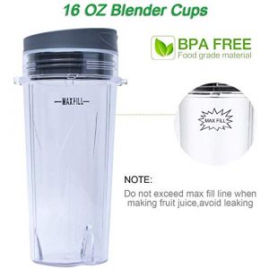 16oz Blender Cup Set Compatible with Ninja Replacement Parts Single Serve Cup with Lid and Seal Lid Compatible with Nutri Ninja Series BL770 BL780 BL660 BL740 BL810 Blenders