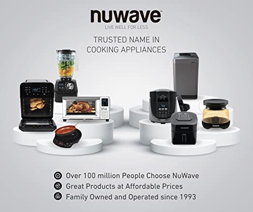 NUWAVE Brio Air Fryer Smart Oven, 15.5-Qt X-Large Family Size, Countertop Convection Rotisserie Grill Combo, 4 Rack Positions, 50°-425°F Temperature Controls in 5° Increments, Linear Thermal (Linear T) Technology and Integrated Temperature Probe for Perfect Results, Powerful 1800 Watts - 3 Wattage Settings 900, 1500, and 1800, Never-Rust Stainless Steel Rack and Tray, Non-Stick Drip Tray, Stainless Steel Rotisserie Basket and Skewer Kit and Reversible Ultra Non-Stick Grill Griddle Plate Included