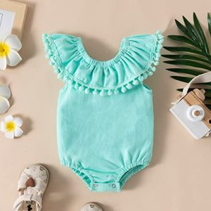 Baby Girl Summer Outfits Set Solid Color Knitted Ruffle Sleeve Top Drawstring Bloomers Shorts 2Piece