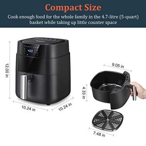 Air Fryer, ISACCO Digital Air fryer 5 Quart Smart Hot Oven Cooker 170℉ to 400℉ with Digital Touch Screen, Preheat, Ringing Reminder, , Black, 4.7L
