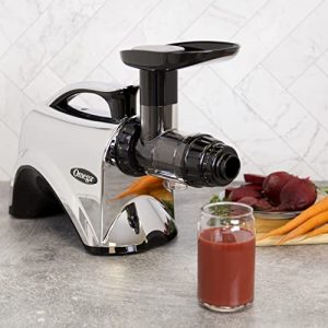Omega Juicer NC900HDC Juice Extractor and Nutrition System Slow Masticating Dual-Stage Extraction with Adjustable Settings, 150-Watt, Metallic
