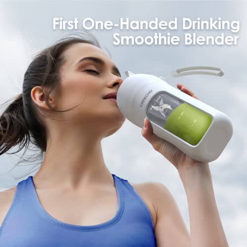 GREECHO Portable Blender, One-handed Drinking Mini Blender for Shakes and Smoothies, 12 oz Personal Blender with Rechargeable USB, Made with BPA-Free Material Portable Juicer, Matte White