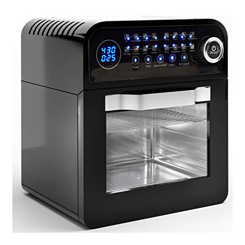 ChefWave 12.6 Quart Air Fryer and Dehydrator – Large Capacity 1600W Oil Free Cooker with Upgraded Dial, Blue Light, 16 Presets and Modes and 8 Accessories, Includes Recipe Book