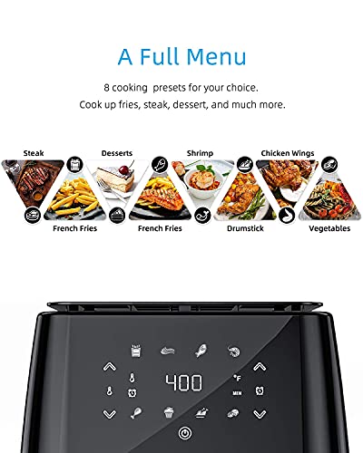 7 Quart, 1700-Watt Air Fryer, Electric Air Fryers Oven for Roasting/Baking/Grilling, 8 Cooking Presets, LED Digital Touchscreen, BPA-Free, ETL Listed