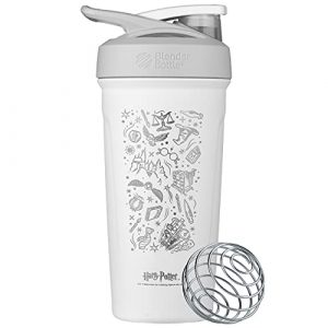 BlenderBottle Harry Potter Strada Shaker Cup Insulated Stainless Steel Water Bottle with Wire Whisk, 24-Ounce, Harry Potter Icons
