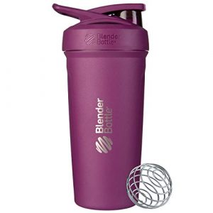 BlenderBottle Strada Shaker Cup Insulated Stainless Steel Water Bottle with Wire Whisk, 24-Ounce, Plum
