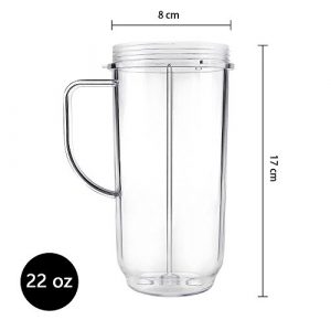 QT Tall 22oz Replacement Part Cup Mug with handle compatible with 250w Magic Bullet On-The-Go Mug